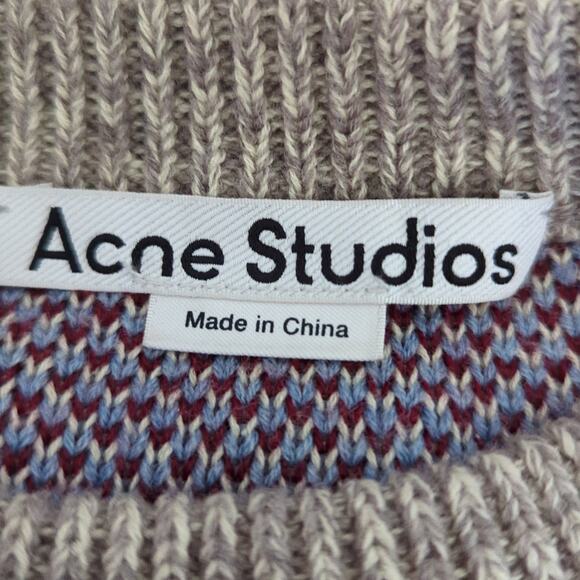 ACNE STUDIOS Brown Patterned Jacquard Knit Sweater Mens Shirt Wool Crewneck S - Picture 4 of 8